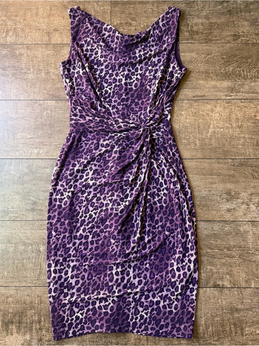 Ralph Lauren Purple Leopard Print Twist-Waist Midi Dress